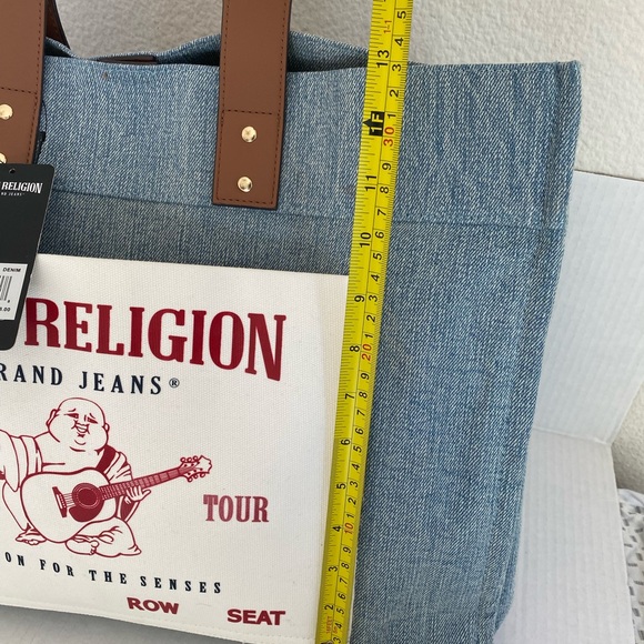 True Religion Large Jeans Light Blue Jean Denim Tote Bag Handbag Weekender - Picture 4 of 7